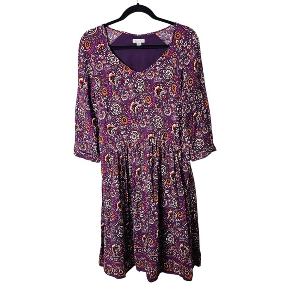 Garnet Hill 6 Purple Paisley Print Dress Knee Length 3/4 Sleeve‎ Lined Viscose - Picture 1 of 9